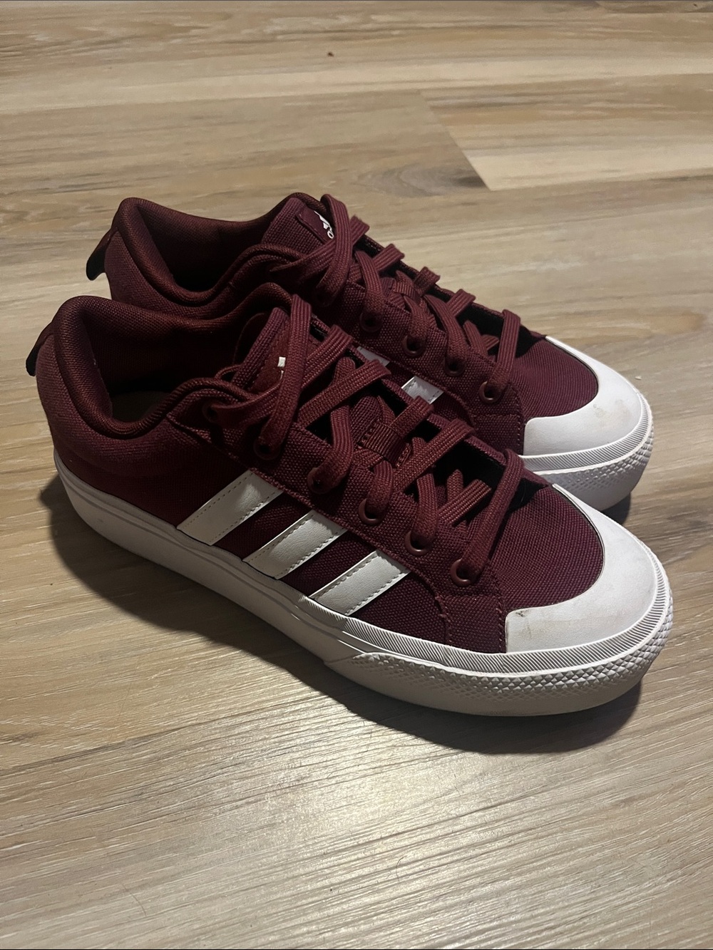 adidas Burgundy Canvas Sneakers with White Stripes